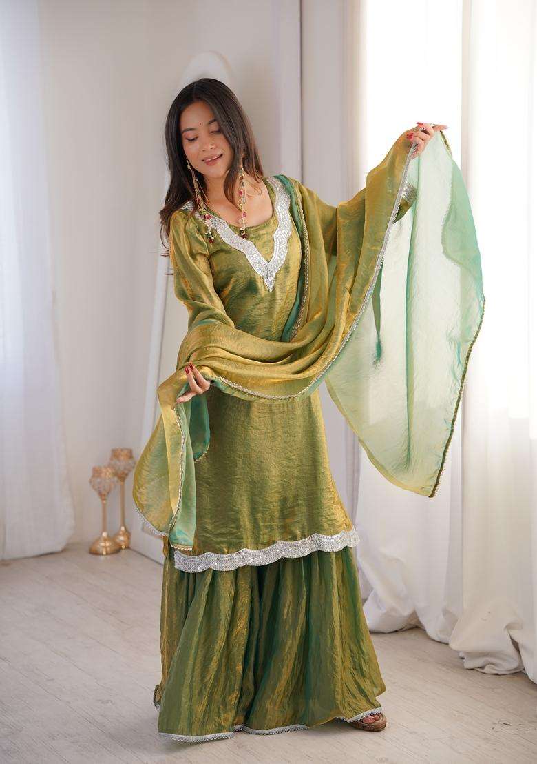 Magenta Solid Blended Sharara Set - Indya