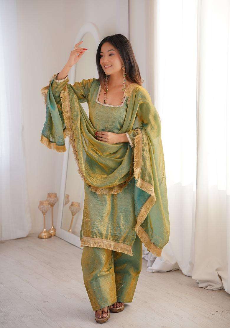 Magenta Zari Work Blended Punjabi Suit - Indya