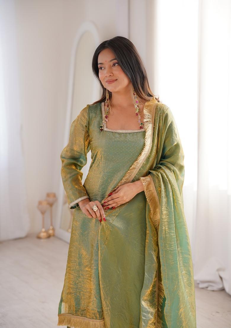 Magenta Lace Work Fendy Kurta Set - Indya