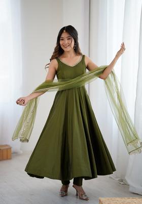 Magenta Lace Work Silk Anarkali Set