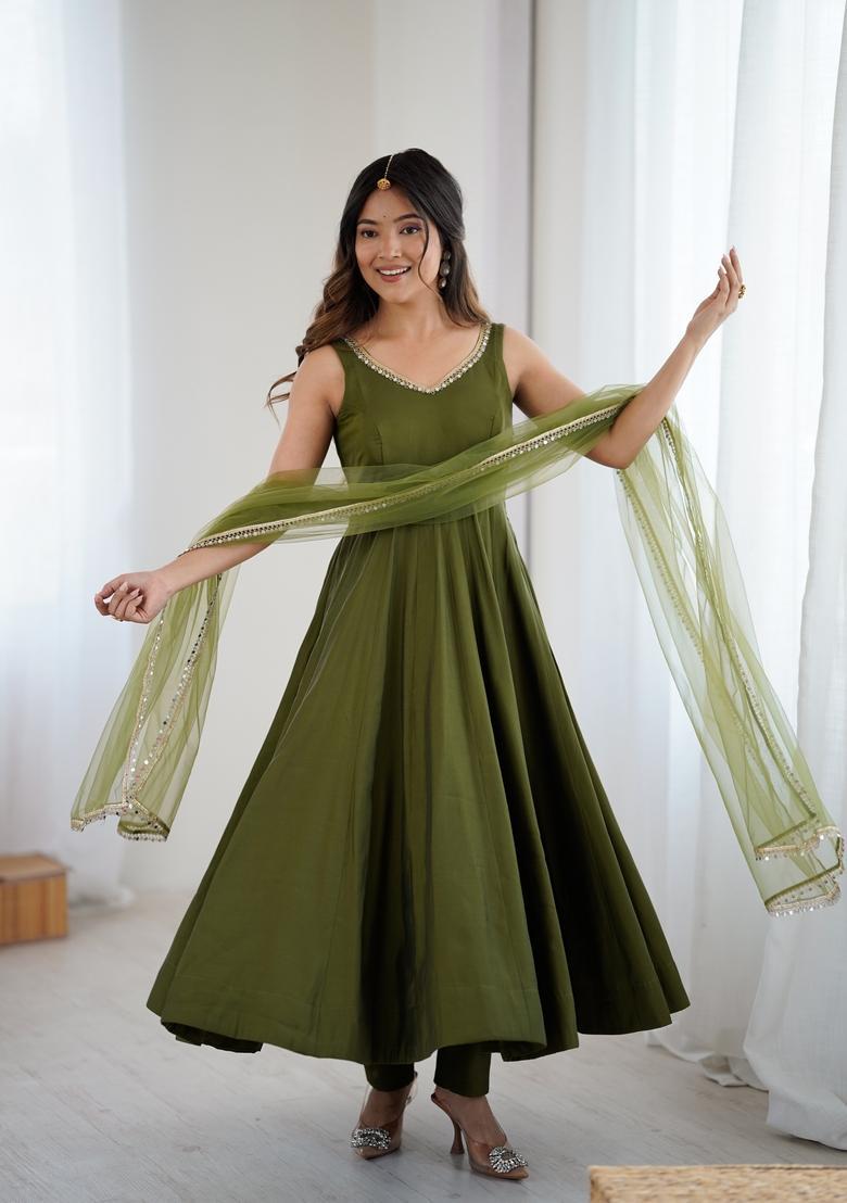 Magenta Lace Work Silk Anarkali Set - Indya