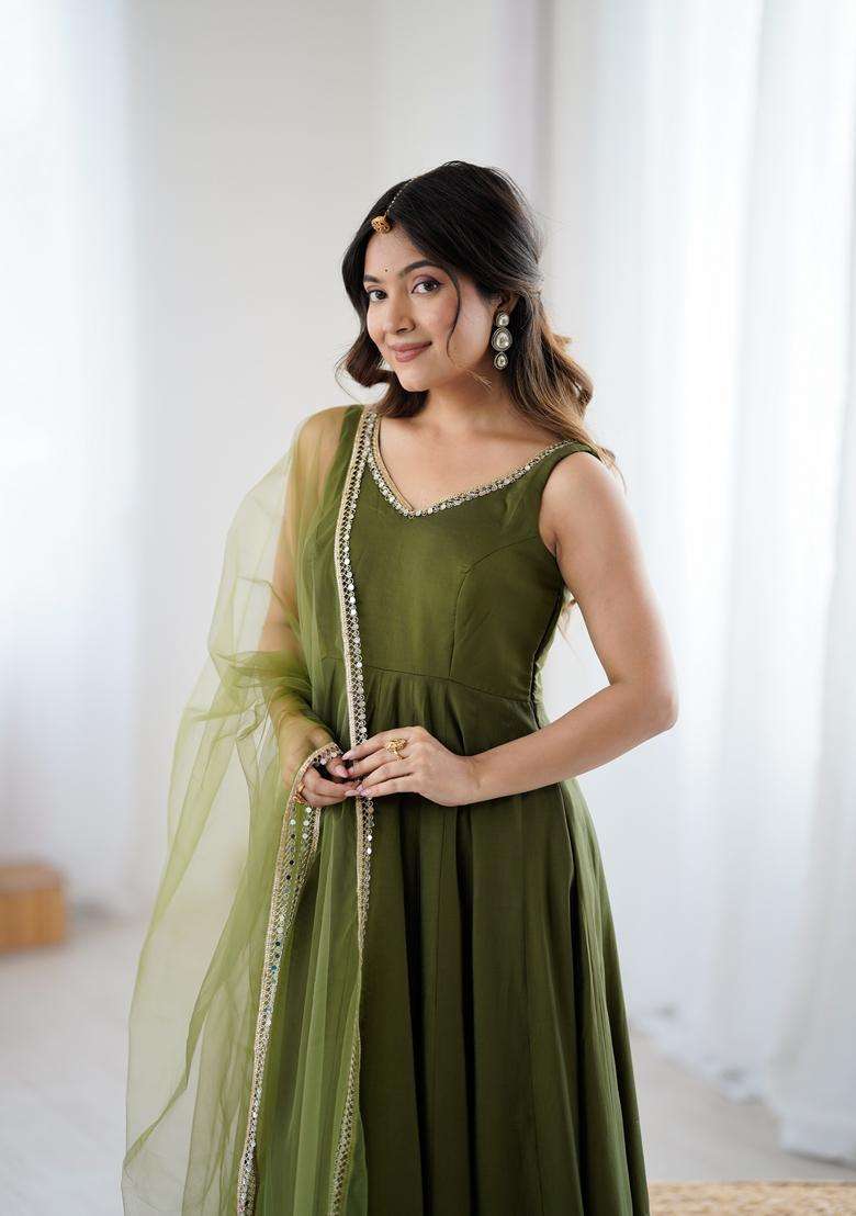 Magenta Solid Silk Blend Anarkali Set - Indya