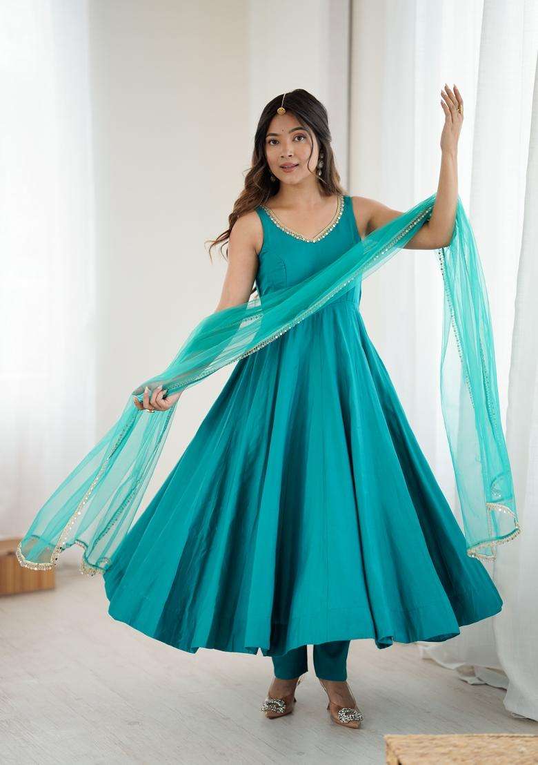 Rama Solid Silk Blend Anarkali Set - Indya