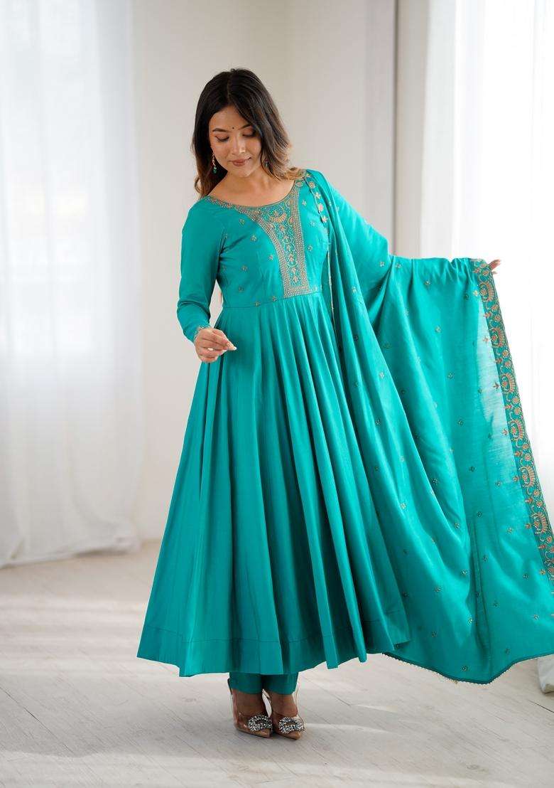 Rama Embroidered Silk Blend Anarkali Set - Indya