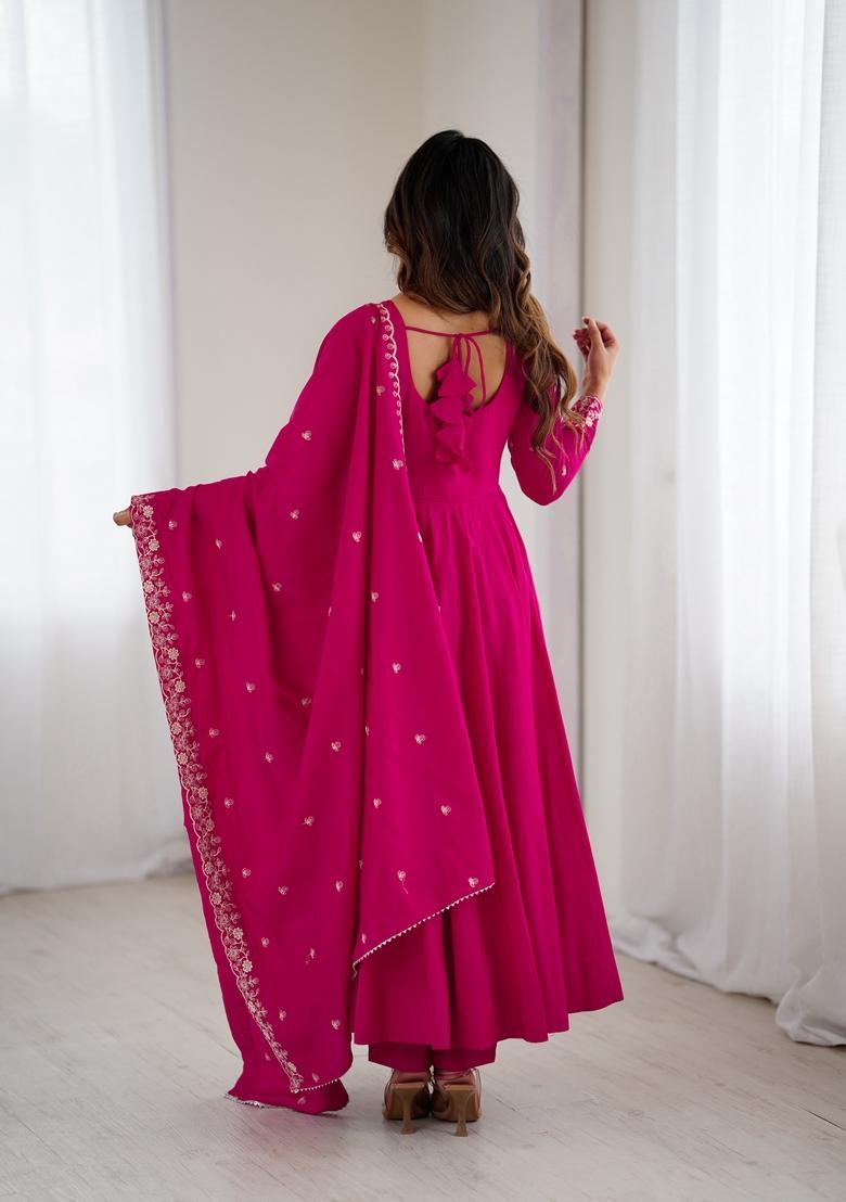 Pink Embroidery Silk Anarkali Set - Indya