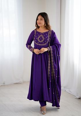 Violet Embroidery Silk Anarkali Set