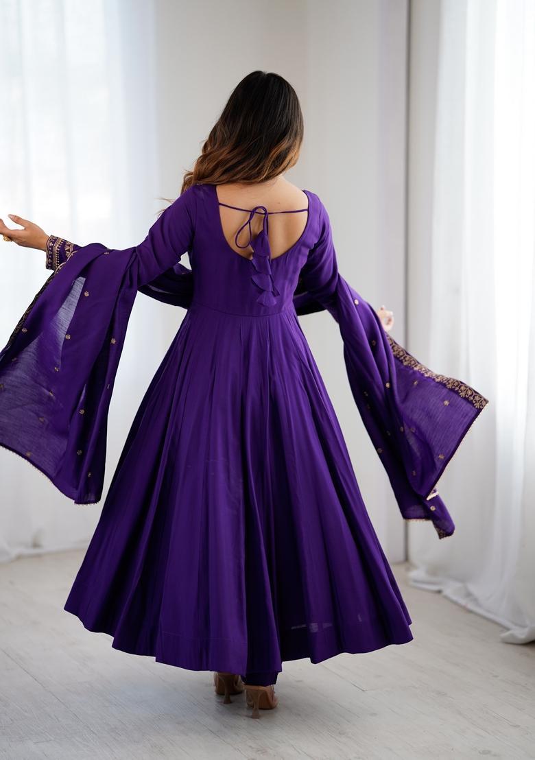 Violet Embroidery Silk Anarkali Set - Indya