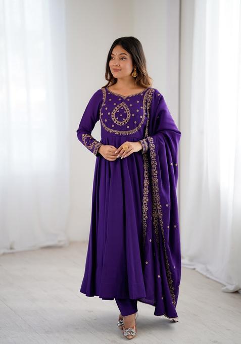 Violet Embroidery Silk Kurta Set