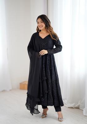 Black Sequins Georgette Anarkali Set