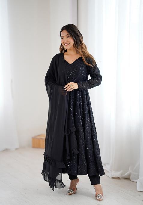 Black Sequins Georgette Anarkali Set