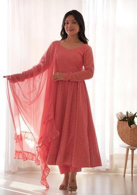 Peach Sequins Georgette Anarkali Set