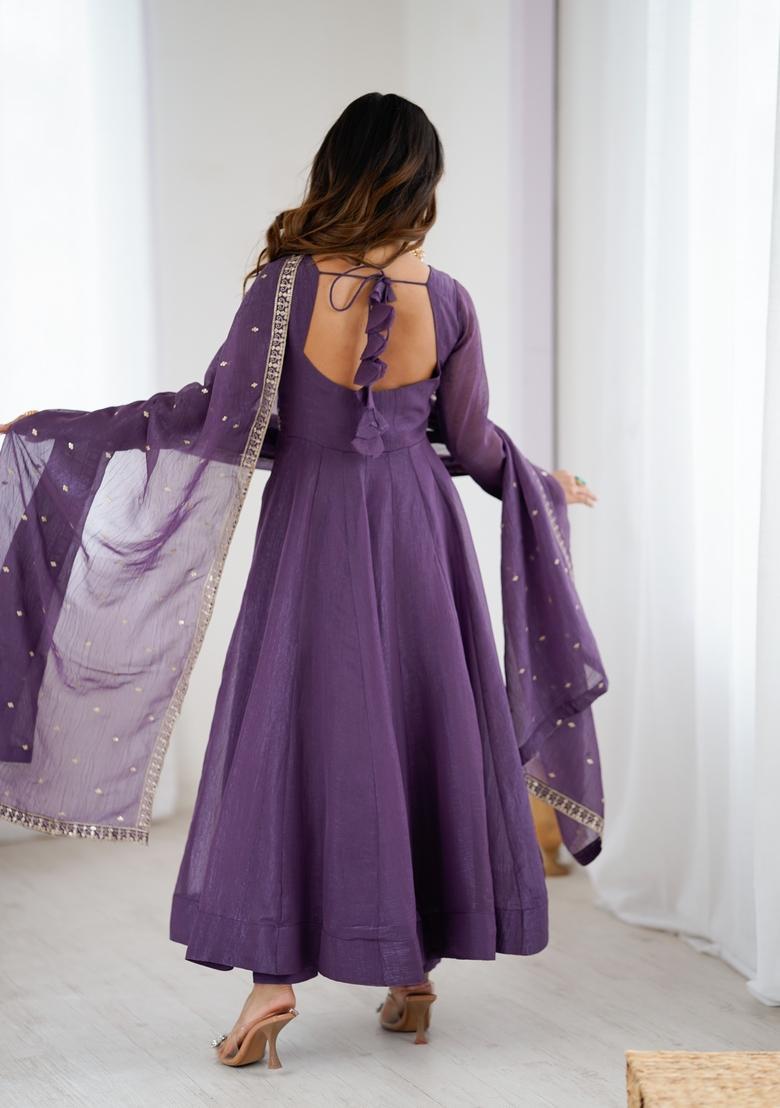 Purple Embroidery Silk Anarkali Set - Indya