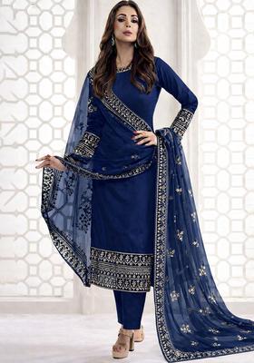 Blue Embroidery Silk Kurta Set