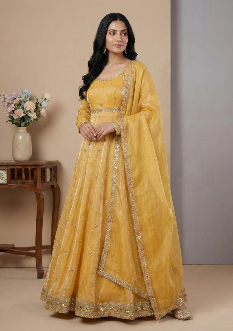 Cream Sequins Silk Kurta Set - Indya