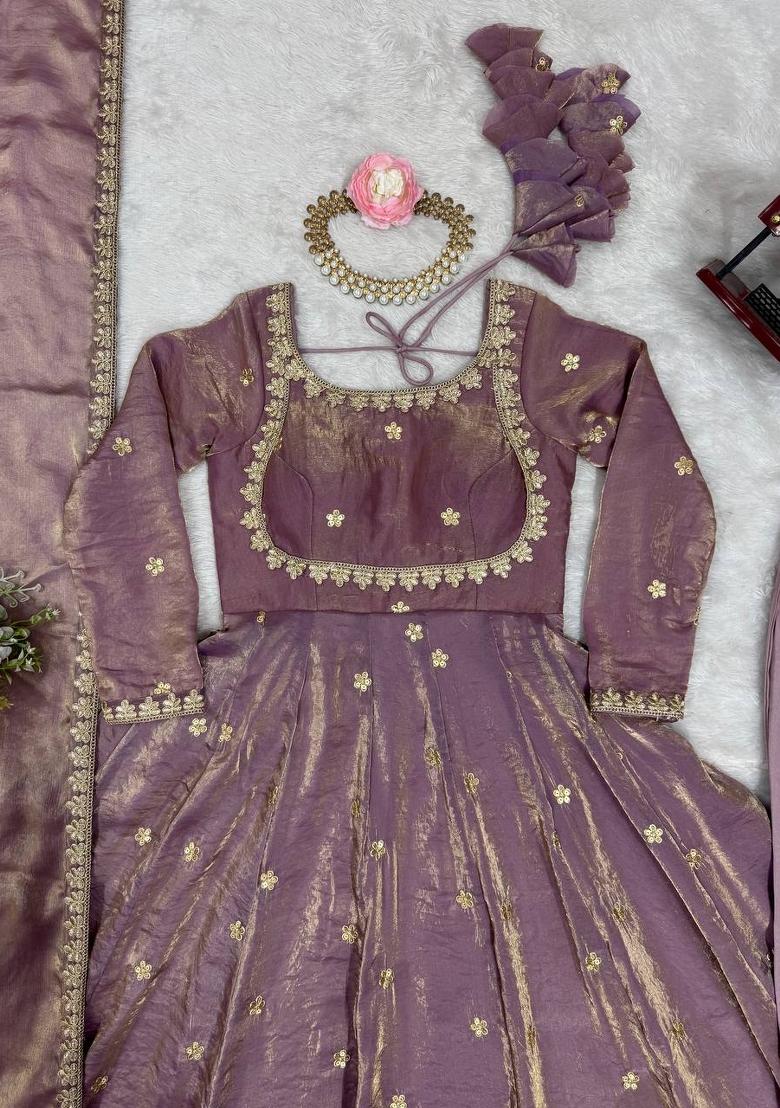 Lavender Sequins Silk Kurta Set - Indya