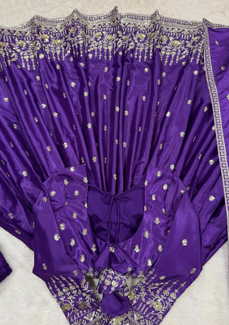 Purple Sequins Silk Kurta Set - Indya