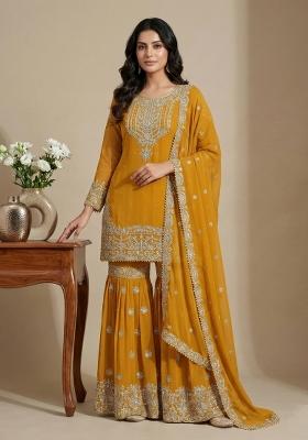 Yellow Embroidery Georgette Kurta Set
