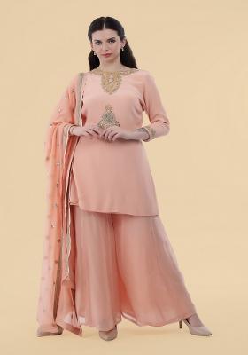 Peach Sequins Crepe Sharara Set