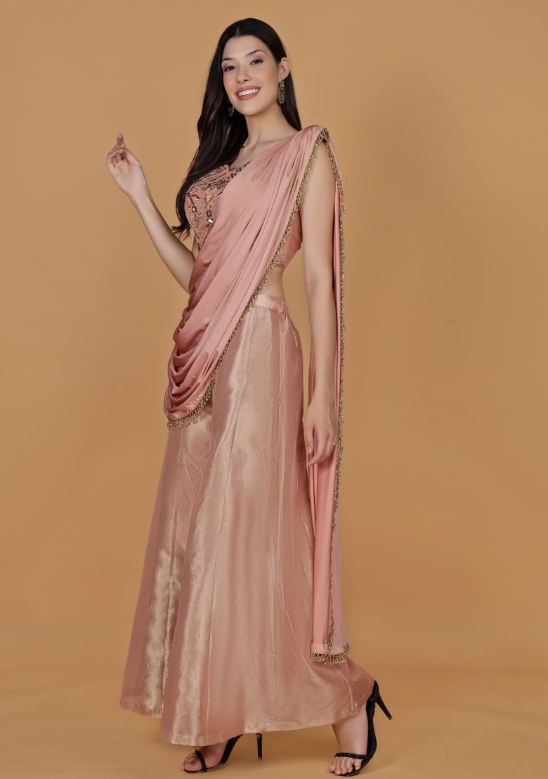 Light Peach Beads Work Tissue Fusion Set - Indya