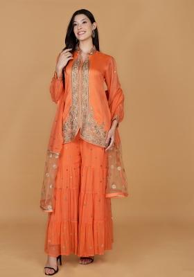 Orange Dubka Chanderi Sharara Set