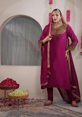 White Sequins Crepe Straight Kurta Set