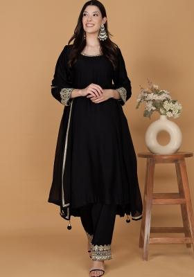 Black Mirror Work Silk Kurta Set