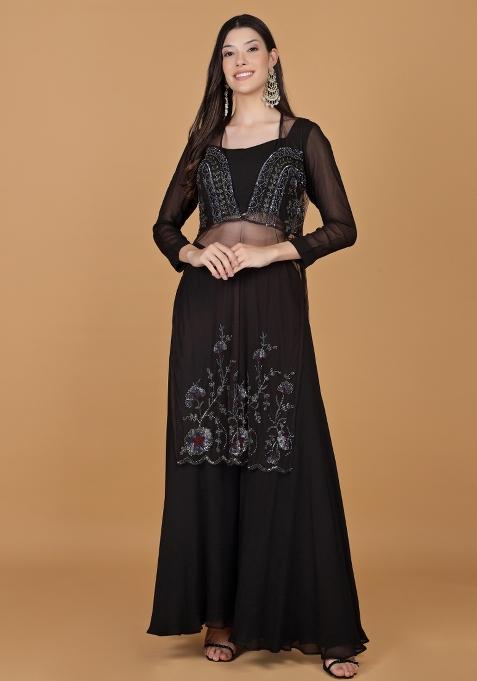 Dark Brown Beads Georgette Kurta Set