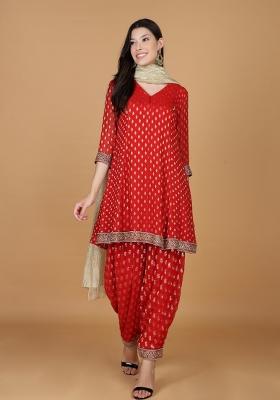 Red Beads Work Georgette Kurta Set