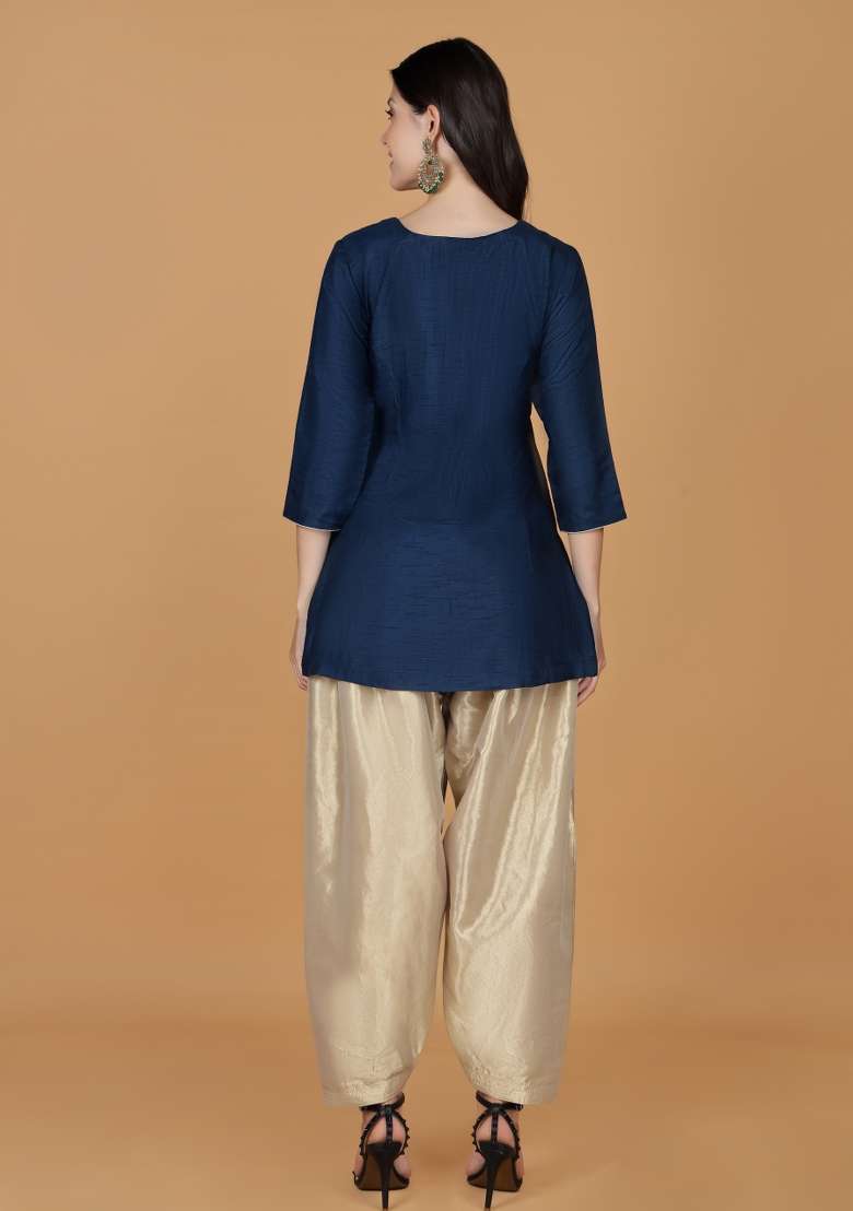 Blue Embroidered Tissue Punjabi Suit - Indya