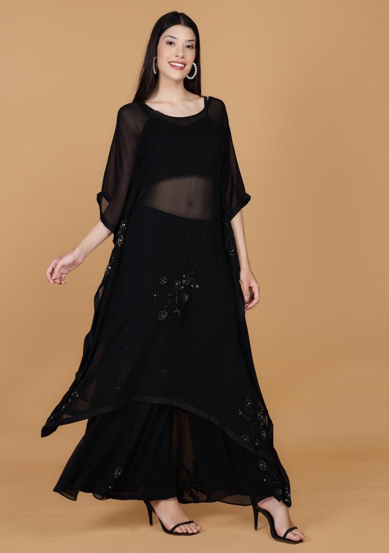 Black Sequins Georgette Indo Western Set - Indya
