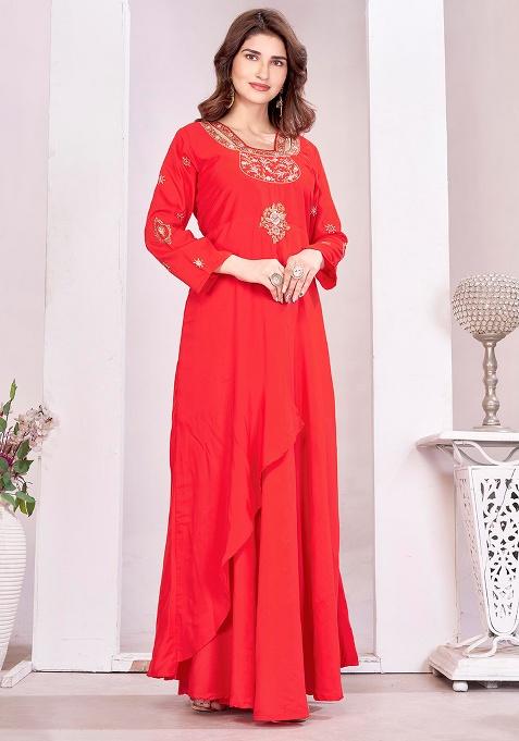Rani Pink Embroidery Maslin Gown