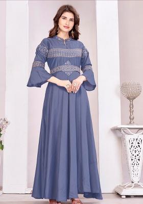 Sky Blue Embroidery Muslin Anarkali set