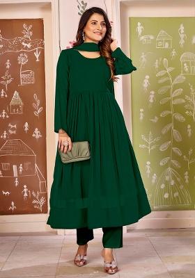 Green Lace Work Georgette Anarkali With Dupatta