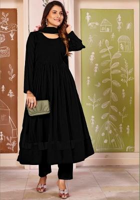 Black Lace Work Georgette Kurta With Dupatta Set