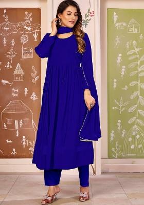 Blue Lace Work Georgette Anarkali With Dupatta