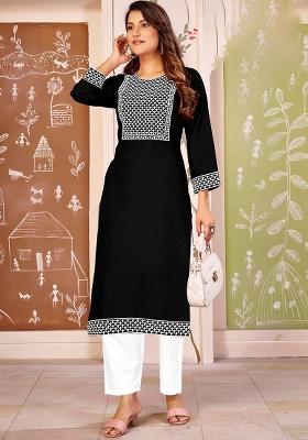 Black Embroidery Rayon Kurta Set