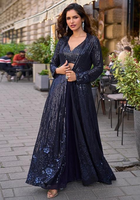 Blue Embroidery Georgette Kurta Set