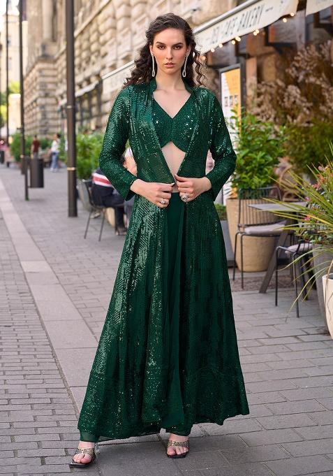 Green Embroidery Georgette Kurta Set