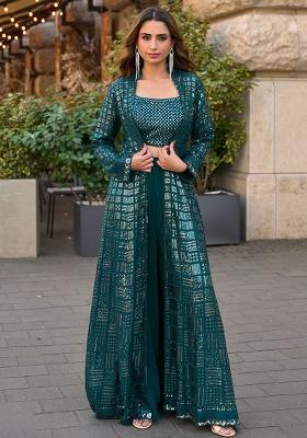 Morpeach Embroidery Georgette Indo Western Set