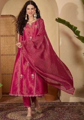 Pink Embroidery Silk Kurta Set