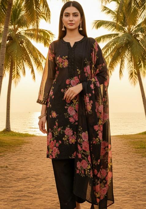 Black Embroidery Georgette Kurta Set