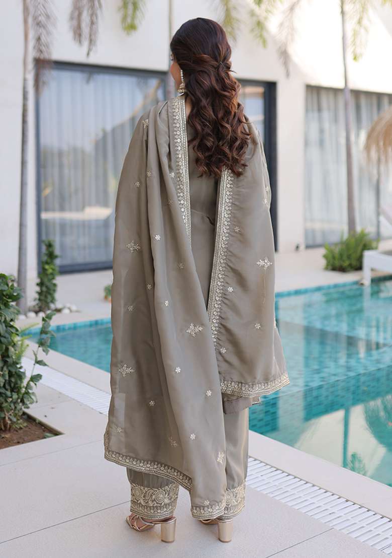 Chiku Chikankari Silk Blend Straight Kurta Set - Indya