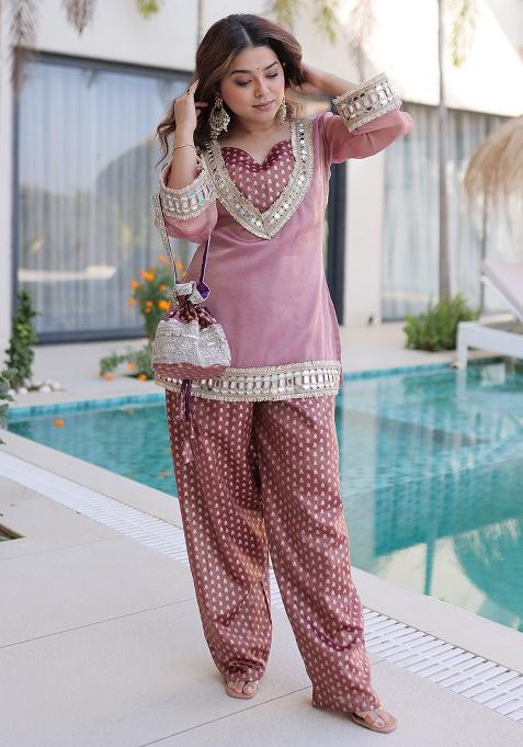 Pink Embroidery Silk Kurta Set