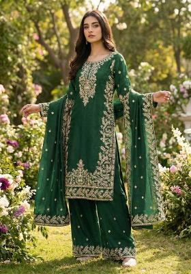 Green Embroidery Silk Kurta Set