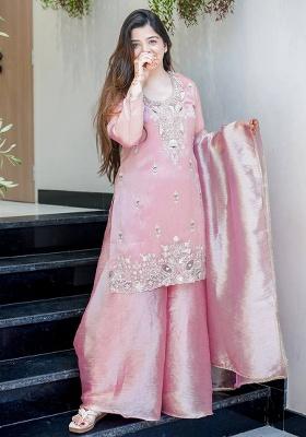 Pink Embroidery Silk Kurta Set