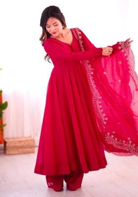 Pink Embroidery Silk Kurta Set