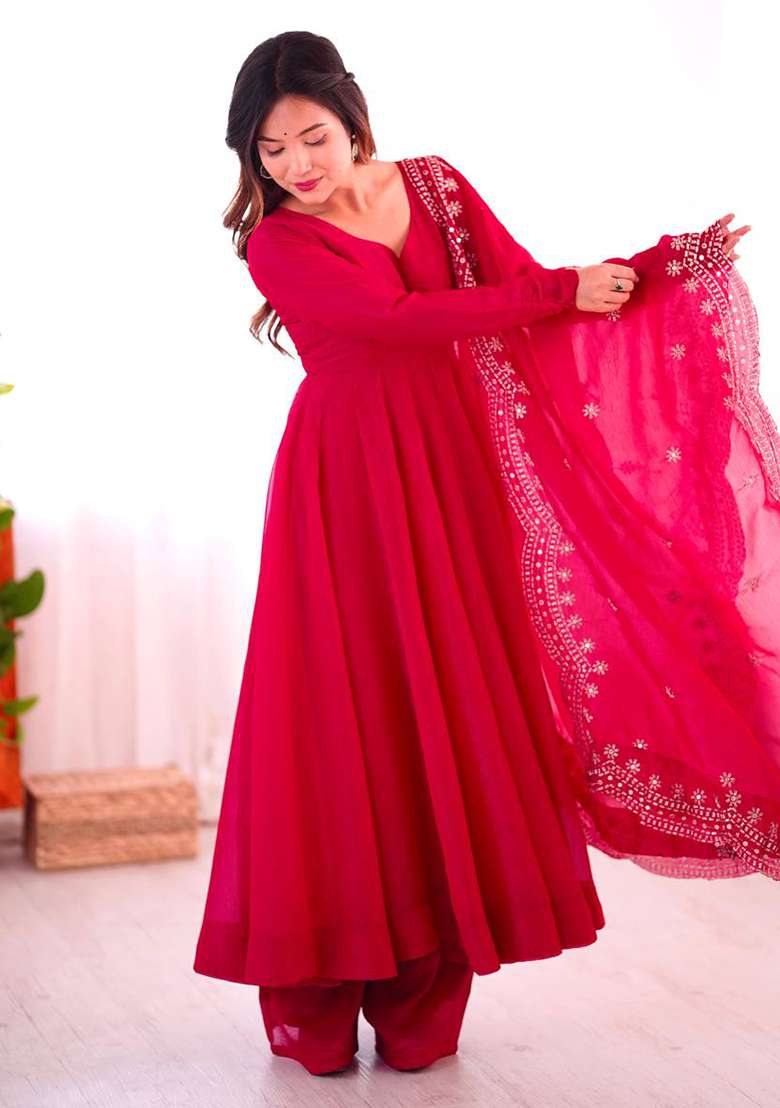 Pink Embroidery Silk Anarkali Set - Indya