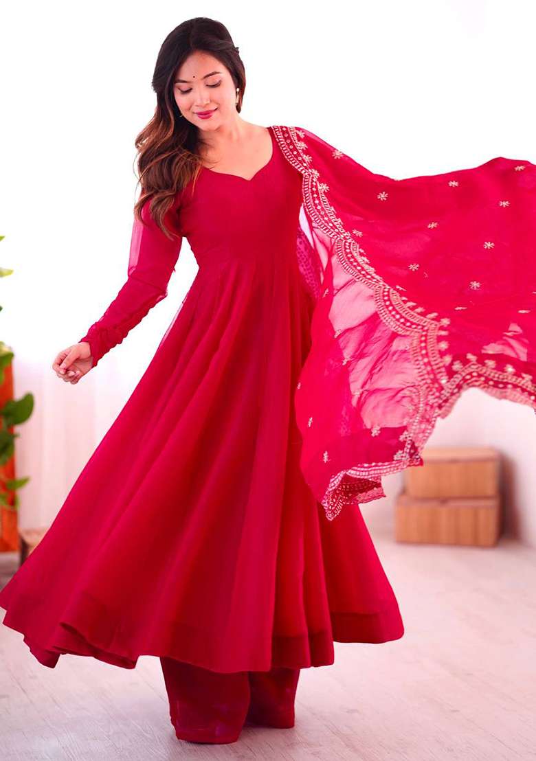 Pink Embroidery Silk Anarkali Set - Indya