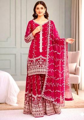 Pink Embroidery Silk Kurta Set