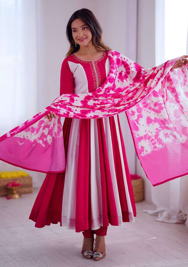 Multicolor Embroidery Silk Anarkali Set - Indya